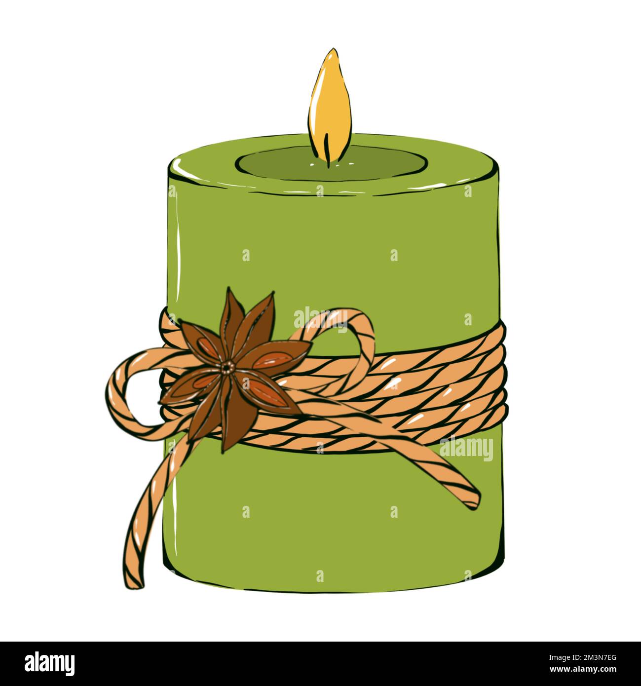 Green Christmas Candle. Symbol of home decor, aromatherapy. Hand