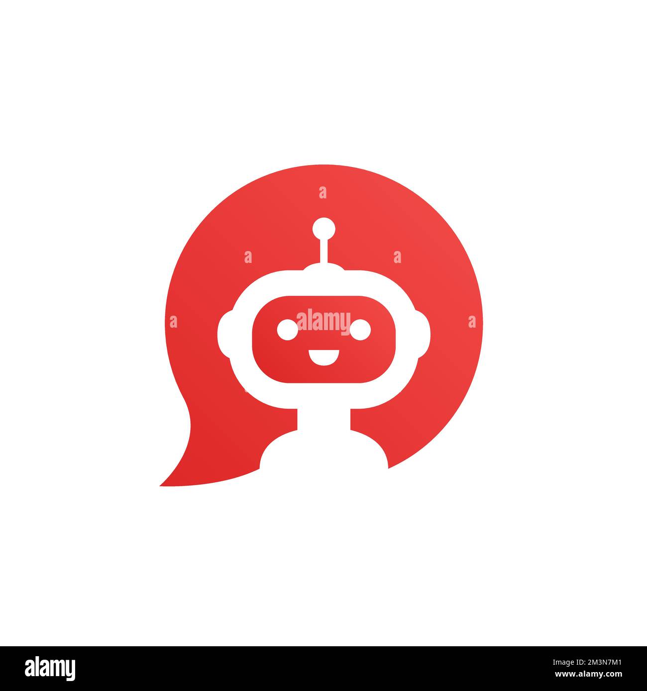 Robot in red speech bubble on white background. Cute robot icon in speech bubble. Support service bot. Vector illustration Stock Vector