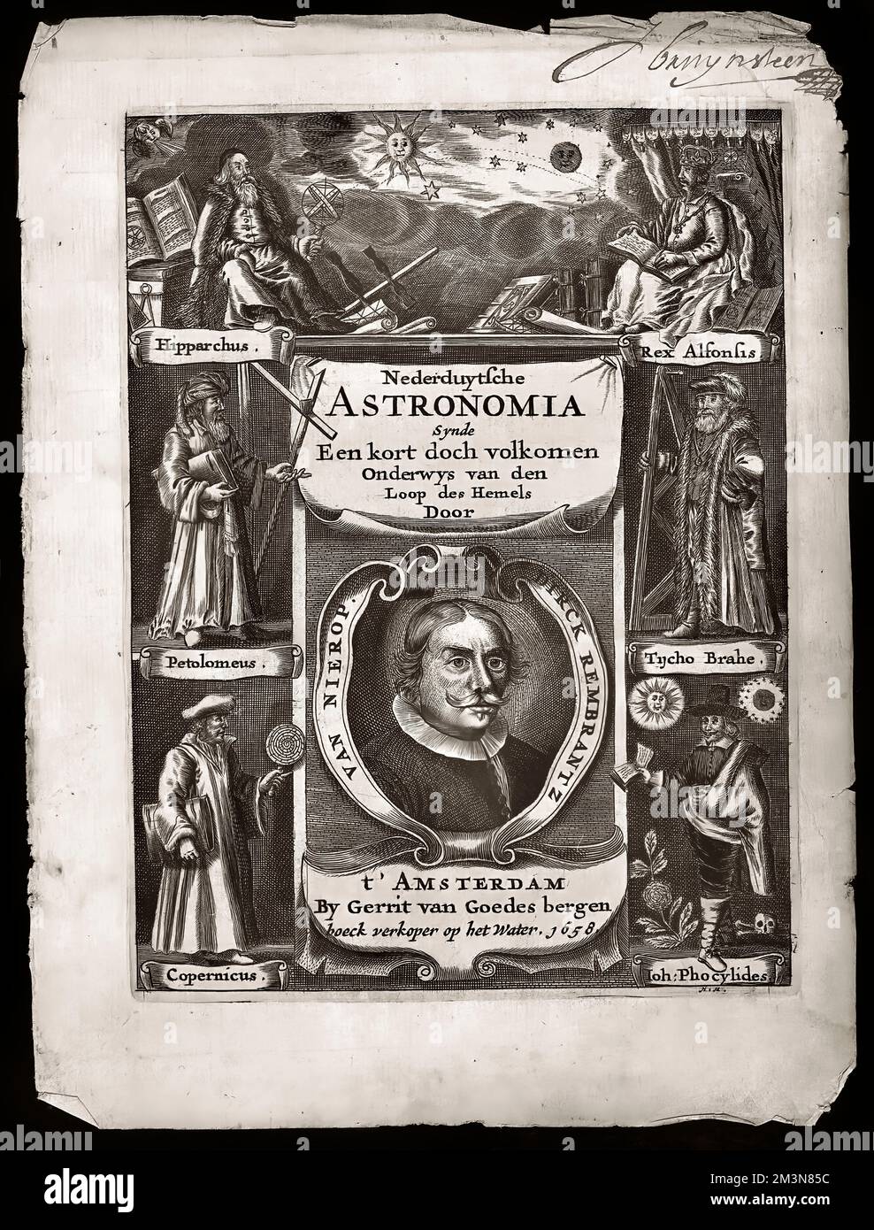 Allegorical titlepage to Dirck Rembrantz van Nierop; Nederduytsche astronomia, 1658 Stock Photo