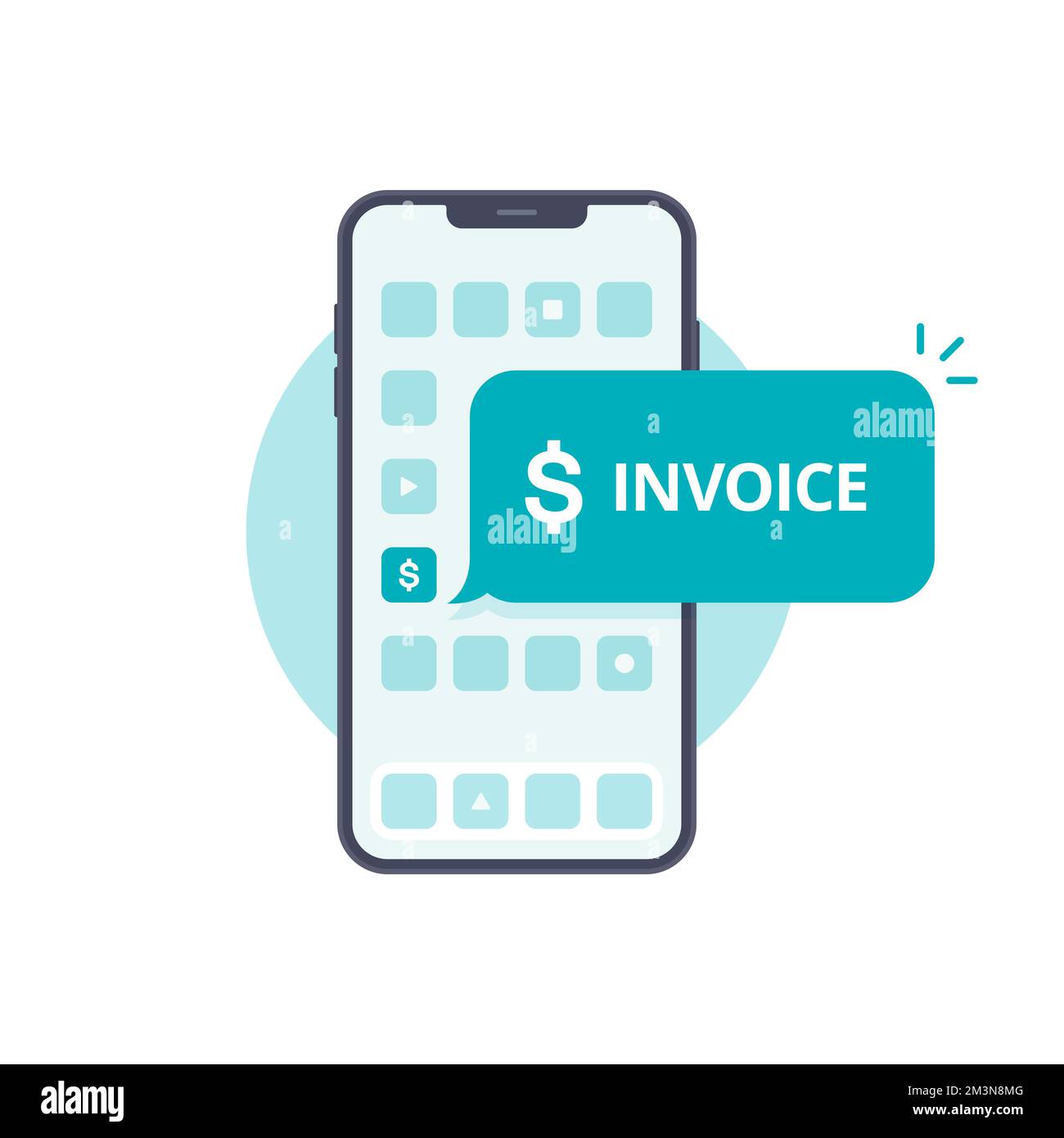 Invoice on smartphone app. Digital bill on mobile phone icon concept. Notification message on telephone with invoice payment. Online bill payment on s Stock Vector