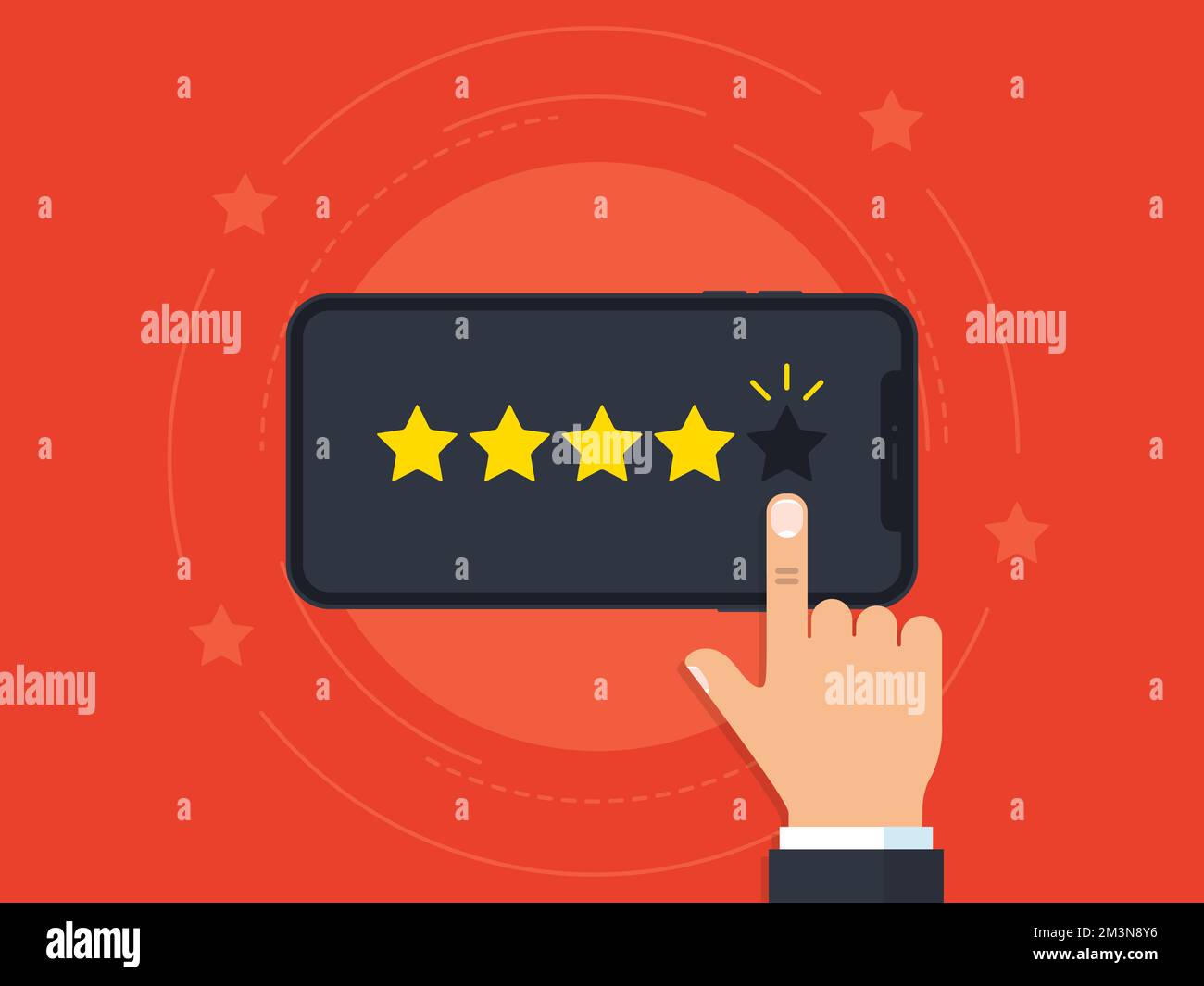 We want your feedback illustration concept. Hand want to give five star ...