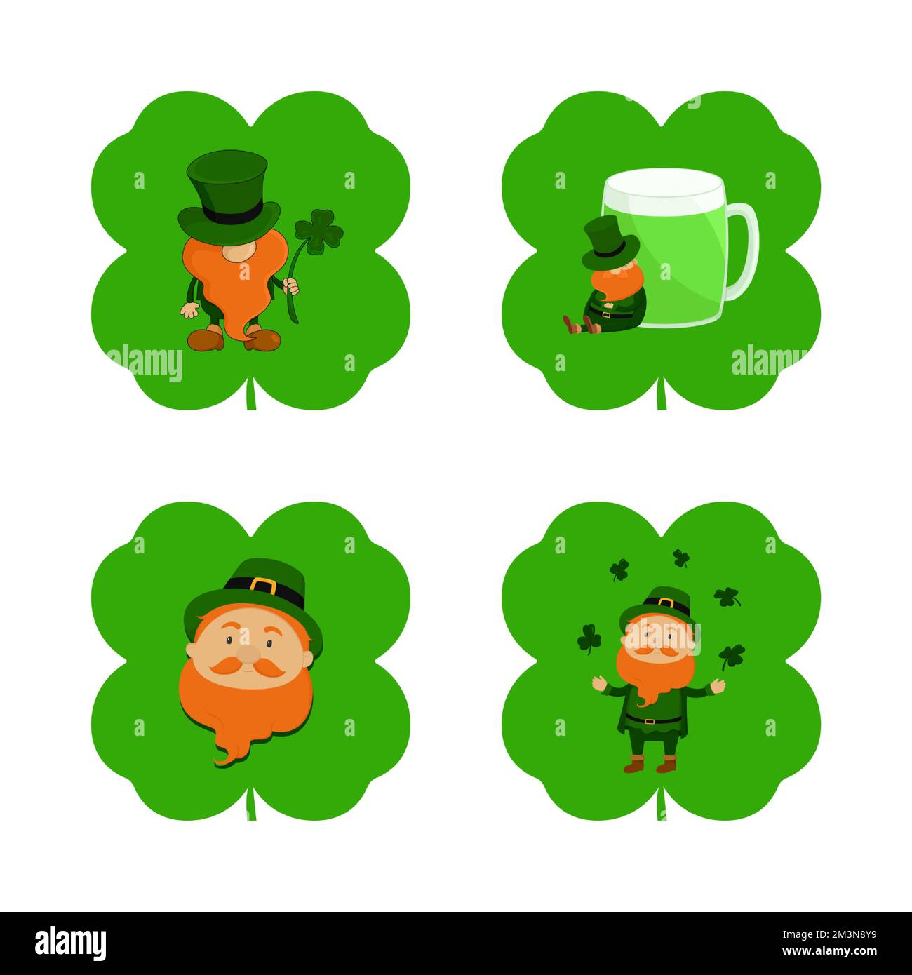 Set of leprechaun avatars. Vector illustration. Stock Vector