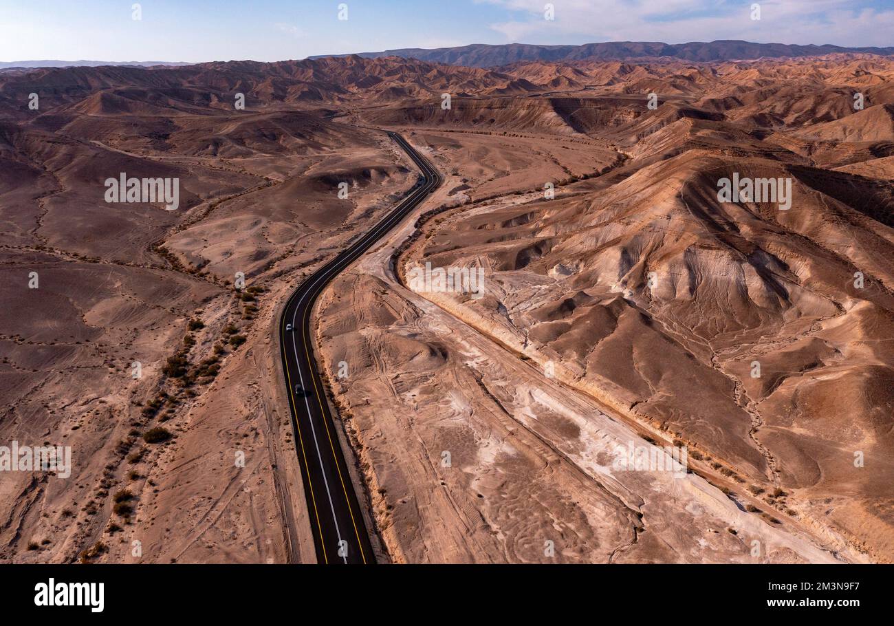 Asphalt road in Negev desert, Israel Stock Photo