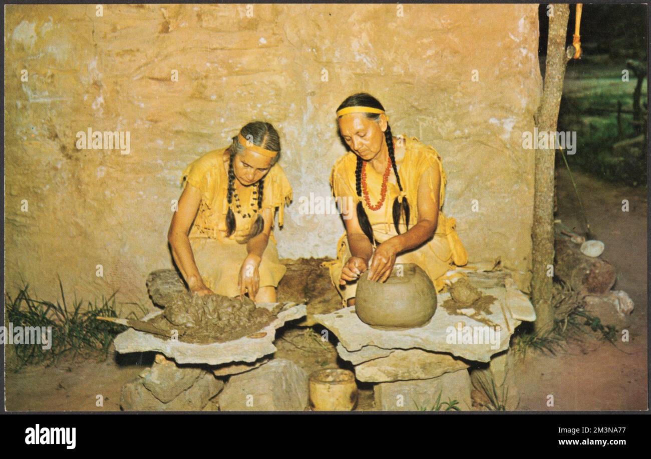 Pottery making at Tsalagi , Tichnor Brothers Collection, postcards of