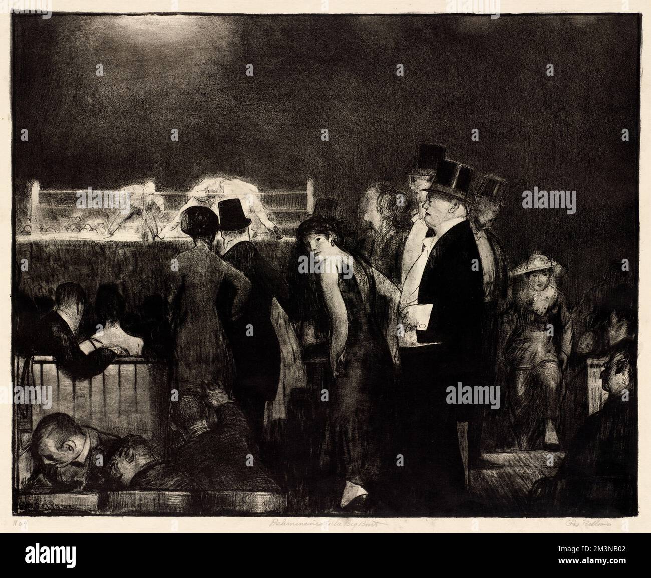 Preliminaries , Boxing, Boxers Sports, Sports spectators, Rich people. George Bellows (1882-1925). Prints and Drawings Stock Photo