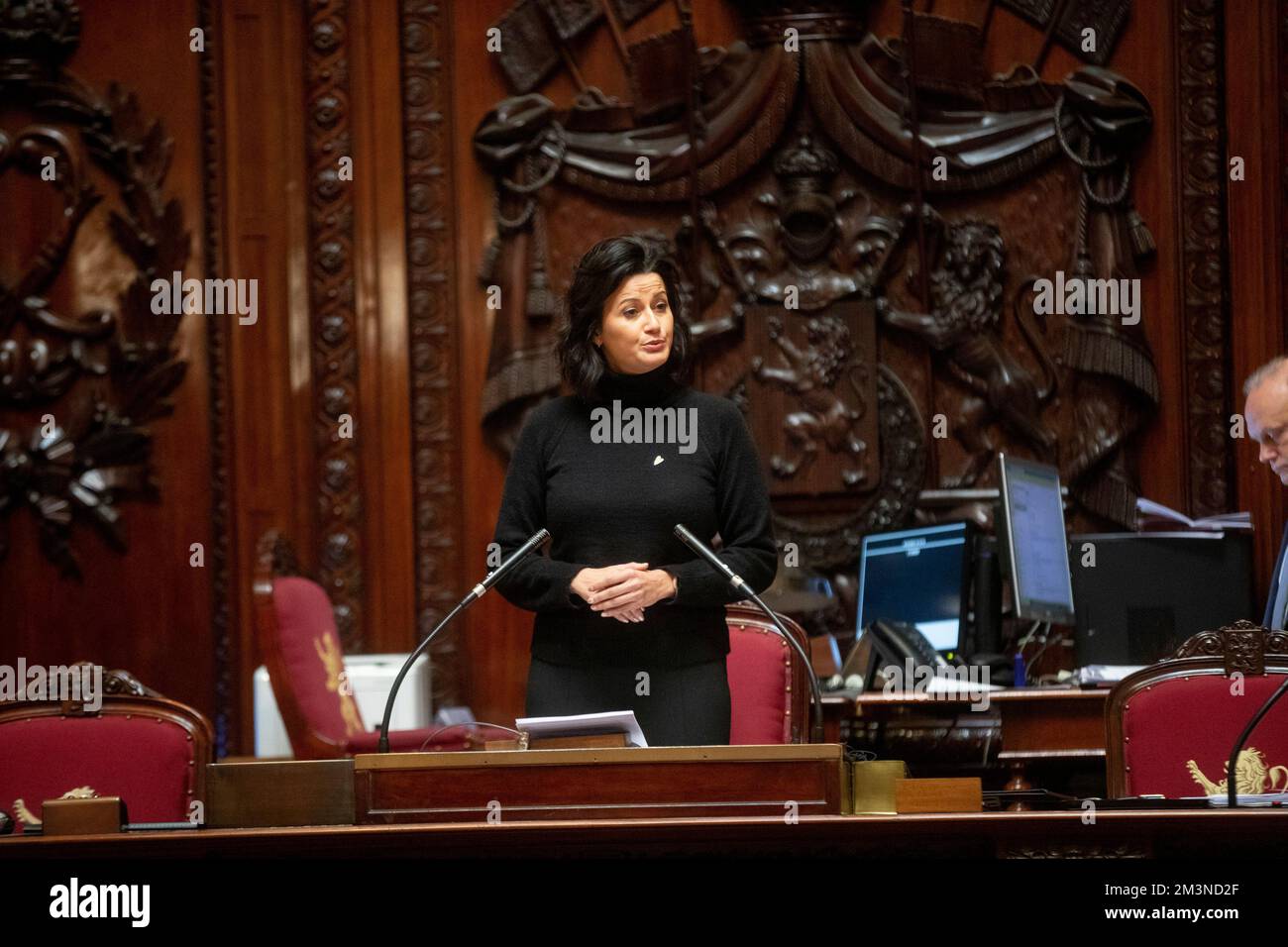 ATTENTION EDITORS: FOCUS COVERAGE, DISTRIBUTION REQUESTED TO BELGA Senate chairwoman Stephanie D'Hose pictured during a plenary session of the Senate at the federal parliament, in Brussels, Friday 16 December 2022. BELGA PHOTO HATIM KAGHAT Credit: Belga News Agency/Alamy Live News Stock Photo