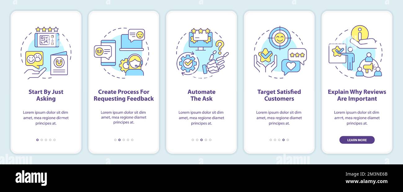 Ways to make clients write reviews onboarding mobile app screen Stock ...