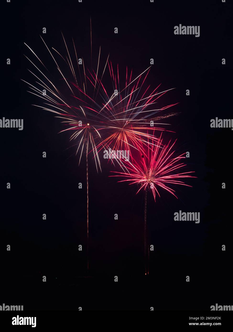 bright vibrant fireworks against a black sky Stock Photo