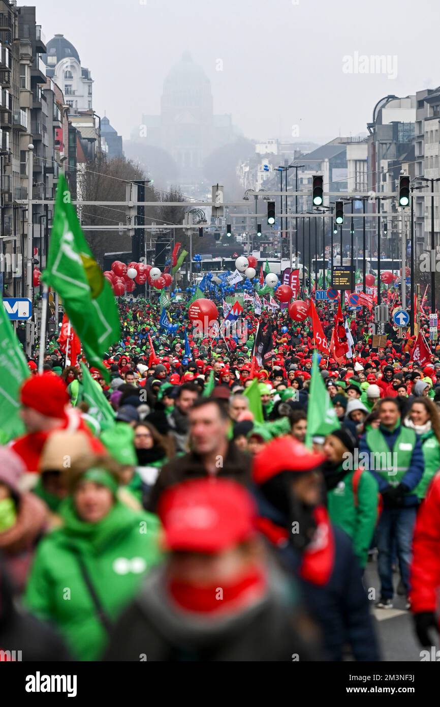 Trade union activists pictured during a national demonstration to demand more measures against the rising cost of living, organized by the three national trade unions, Friday 16 December 2022 in Brussels. BELGA PHOTO DIRK WAEM Credit: Belga News Agency/Alamy Live News Stock Photo