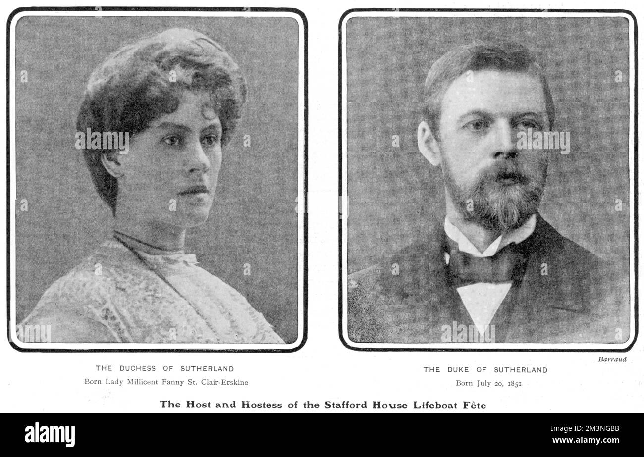 The hosts of the Stafford House Lifeboat Fete: the Duchess of Sutherland born Lady Millicent Fanny St Clair-Erskine, and the 4th Duke of Sutherland, Cromartie Sutherland-Leveson-Gower (1851-1913).     Date: 1901 Stock Photo