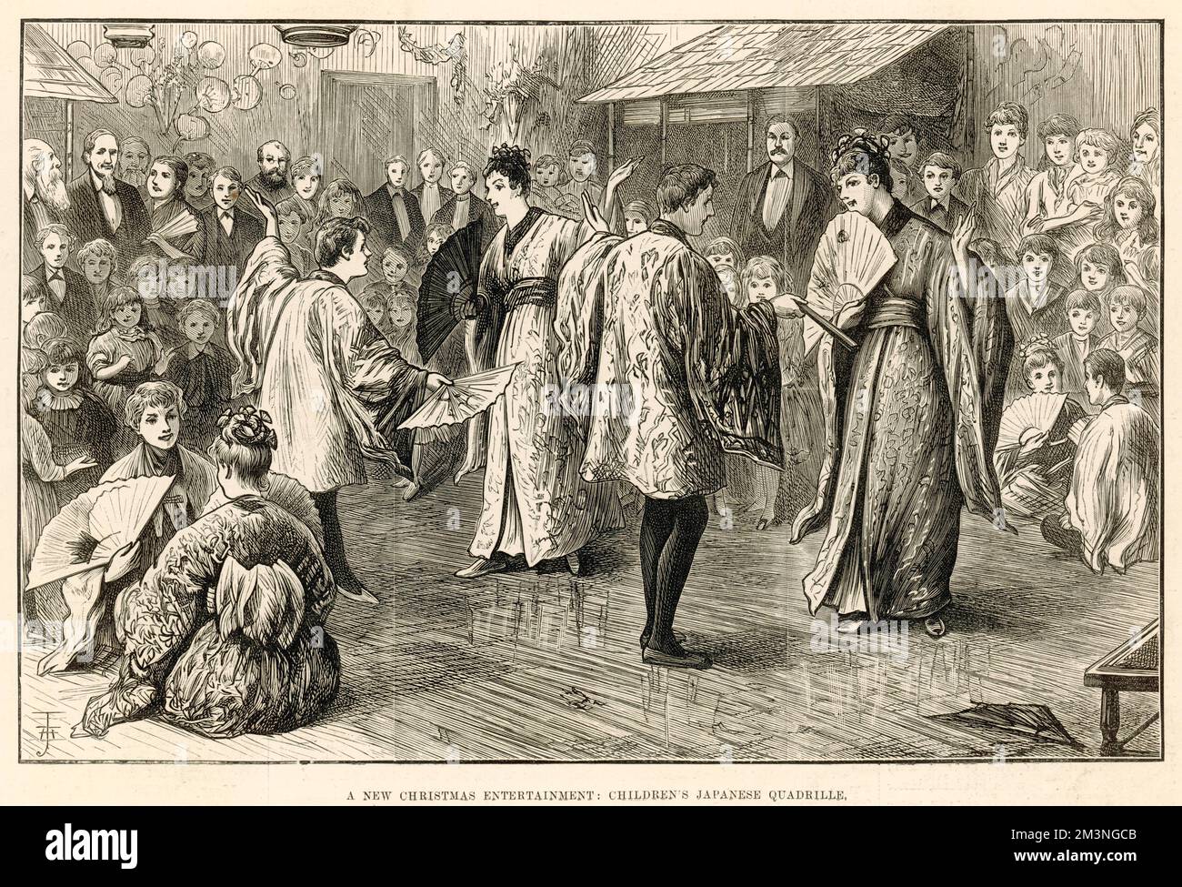 The Japanese Quadrille being performed, which formed part of the entertainment provided at a children's Christmas party.  1887 Stock Photo