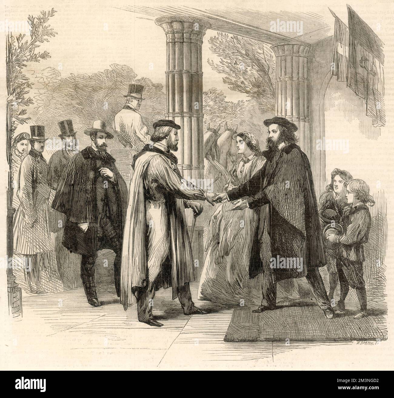 The meeting of Garibaldi and Tennyson at Faringford House, Isle of Wight     Date: April 1864 Stock Photo
