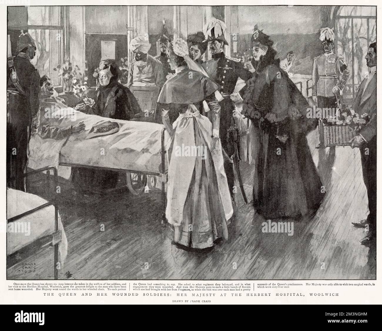 Queen Victoria being wheeled through the wards, visiting Boer War casualties at the Herbert Hospital, Woolwich, London.      Date: 1900 Stock Photo