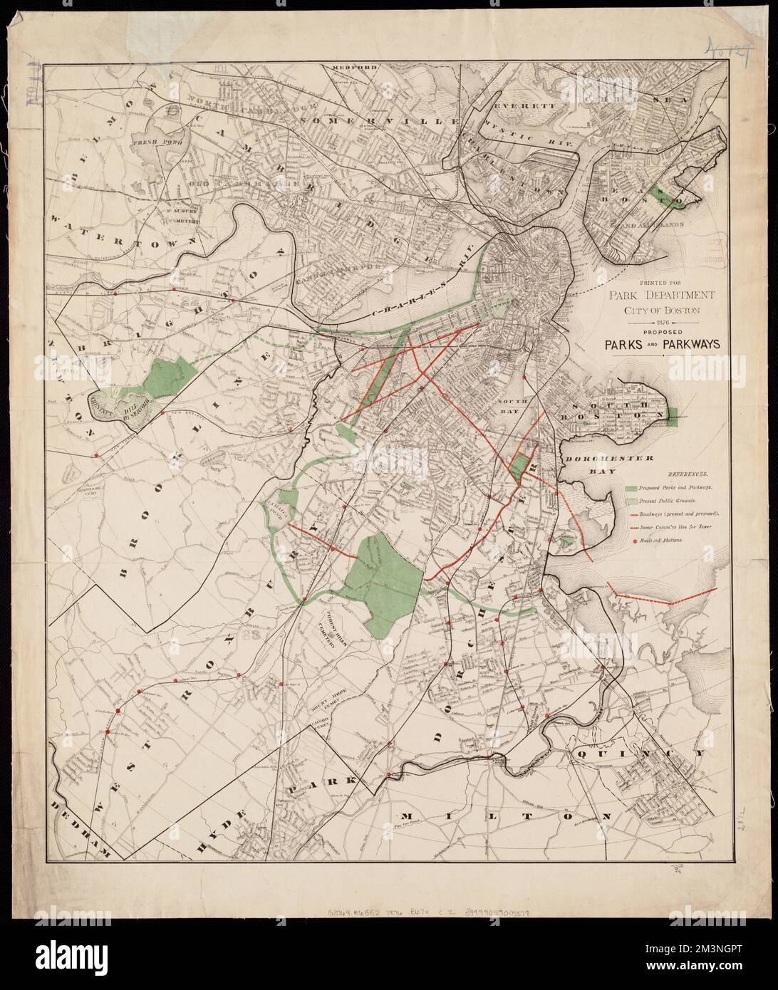 Proposed parks and parkways , Parks, Massachusetts, Boston, Maps, Boston Mass., Maps Norman B. Leventhal Map Center Collection Stock Photo