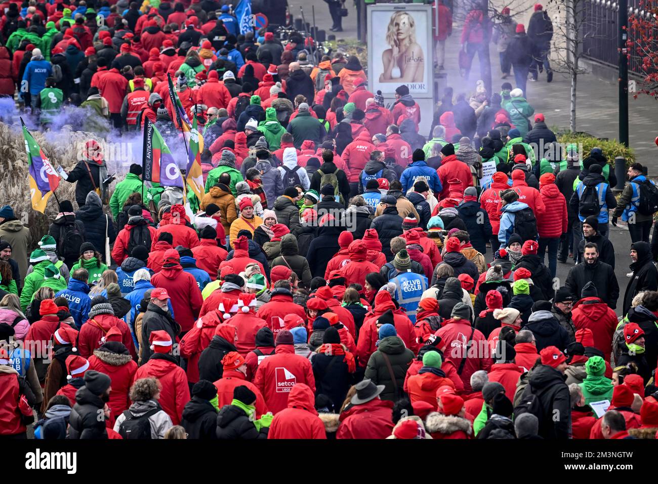 Trade union activists pictured during a national demonstration to demand more measures against the rising cost of living, organized by the three national trade unions, Friday 16 December 2022 in Brussels. BELGA PHOTO DIRK WAEM Credit: Belga News Agency/Alamy Live News Stock Photo