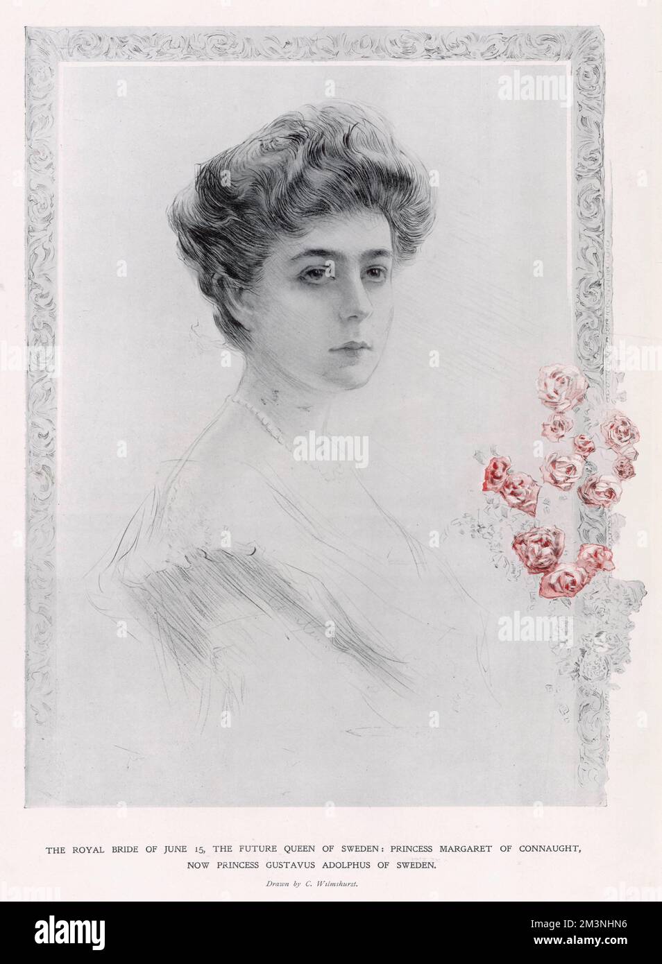 Princess Margaret ('Daisy') of Connaught (1882 - 1920), sketched by C. Wilmshurst just prior to her marriage to Prince Gustavus Adolphus of Sweden on 15 June 1905.     Date: 1905 Stock Photo