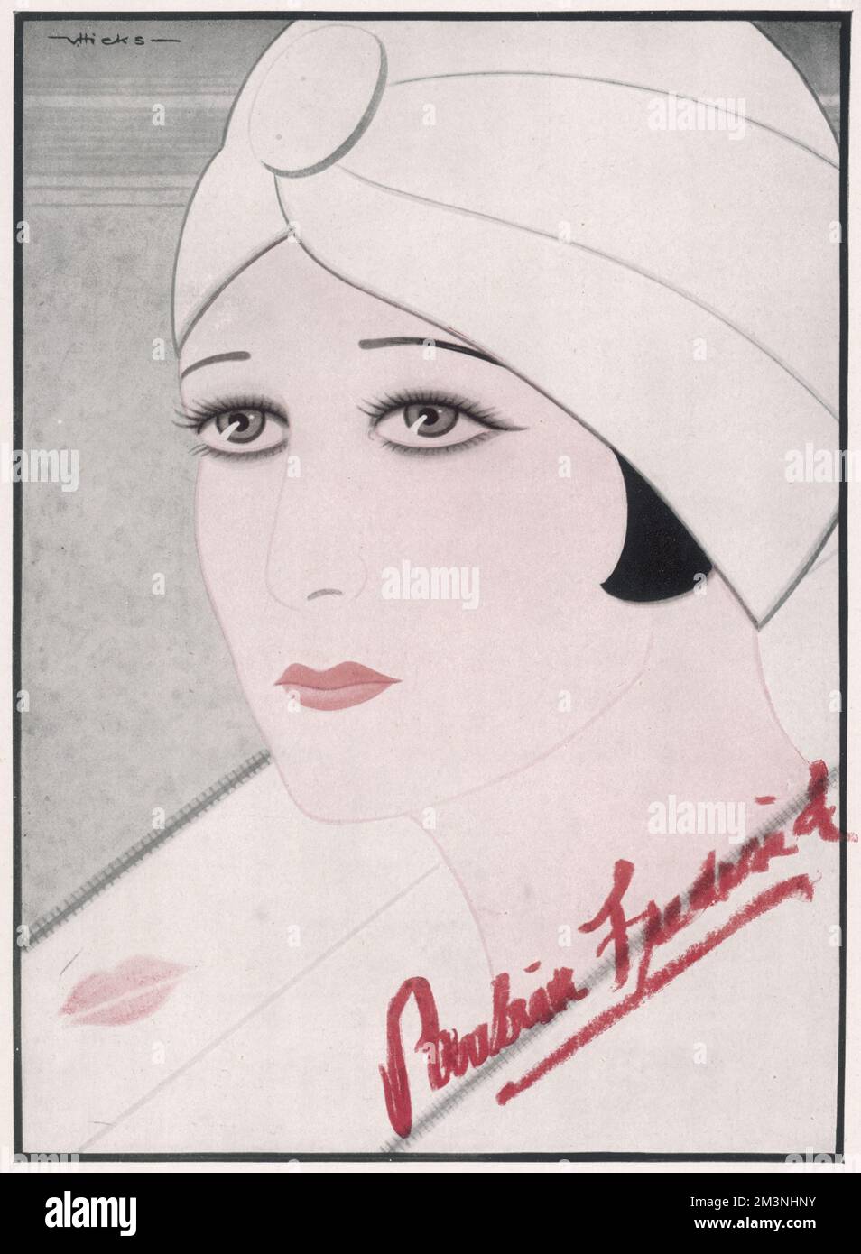 PAULINE FREDERICK (1883 - 1938)  American actress -- she has signed the portrait in red lipstick on the right, and added an impression of her own lips in the lower left corner.  At this time she was appearing at the Lyceum Theatre in London in the play Madame X by Alexandre Bisson (she had also appeared in a film version in 1920).      Date: 1927 Stock Photo