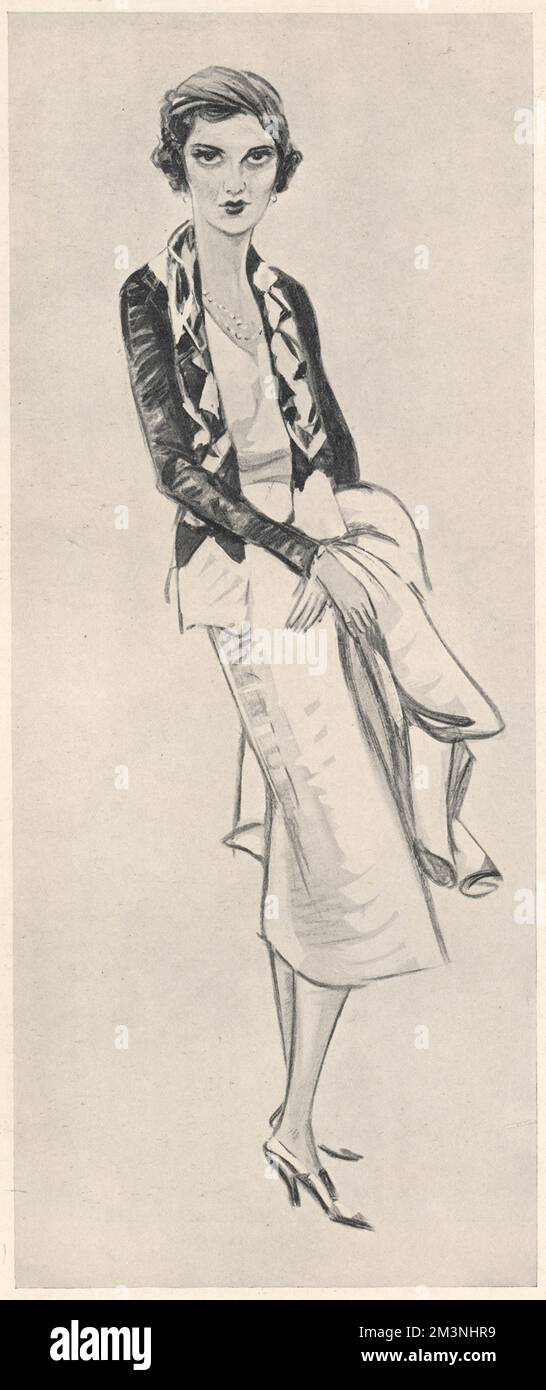 Illustration to accompany a profile of Mrs Charles Sweeny (1912 - 1993), formerly Miss Margaret Whigham and later the infamous Duchess of Argyll, in The Bystander in 1934, three years after her celebrated coming-out as a debutante and at the peak of her popularity.     Date: 1934 Stock Photo