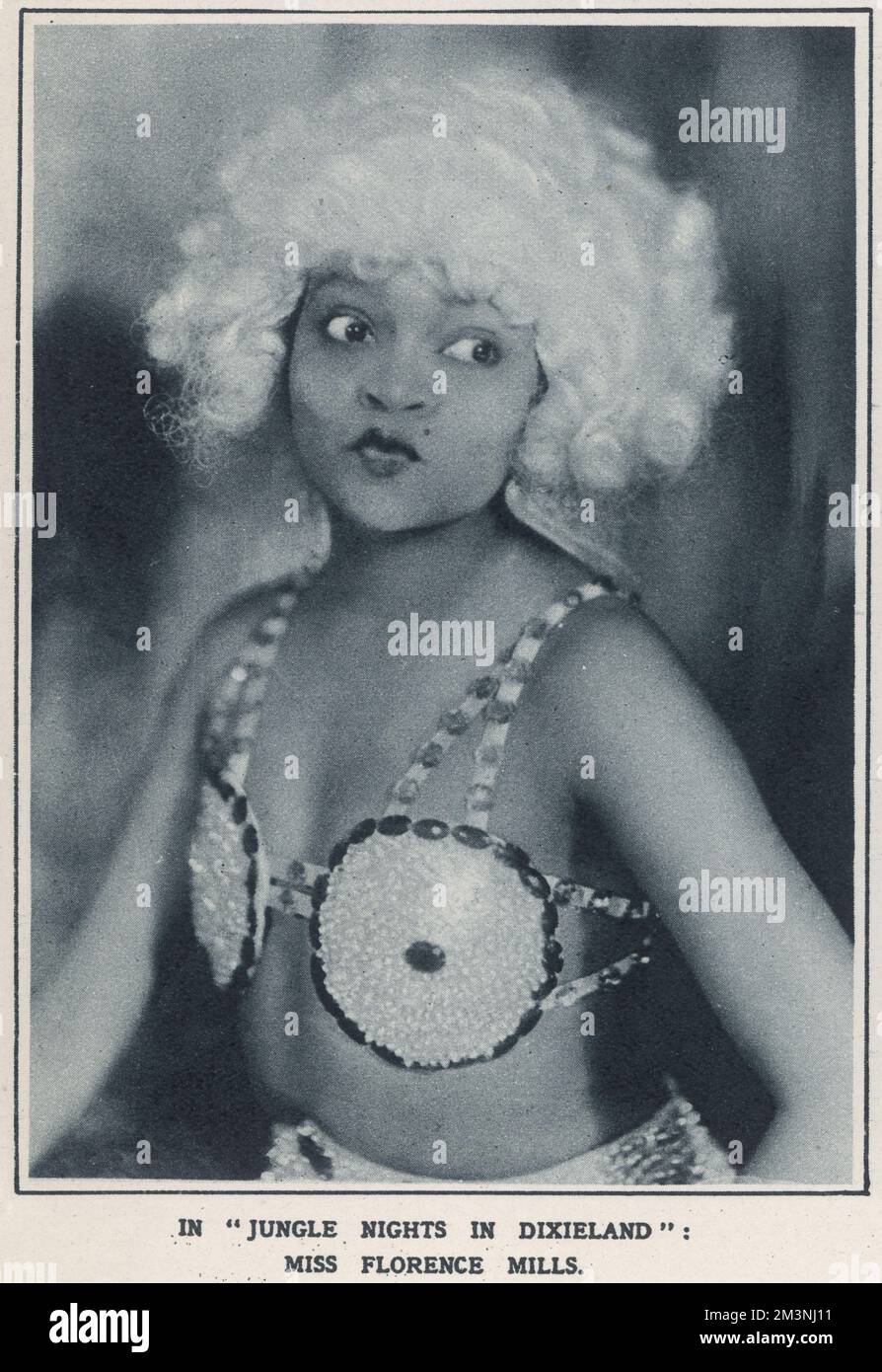 Florence Mills (1896 -1927), born Florence Winfrey, American cabaret singer, dancer and comedienne.  Pictured while appearing in a Charles Cochrane revue at the London Pavilion called 'Black Birds' and featuring an all-star cast of black artists.  Her costume is for the 'Jungle Nights in Dixieland' number.     Date: 1926 Stock Photo