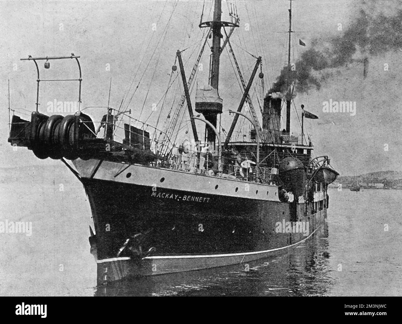 The cable ship Mackay-Bennett, which recovered over 200 bodies from the scene of the Titanic disaster, before heading for Halifax, Nova Scotia     Date: April 1912 Stock Photo