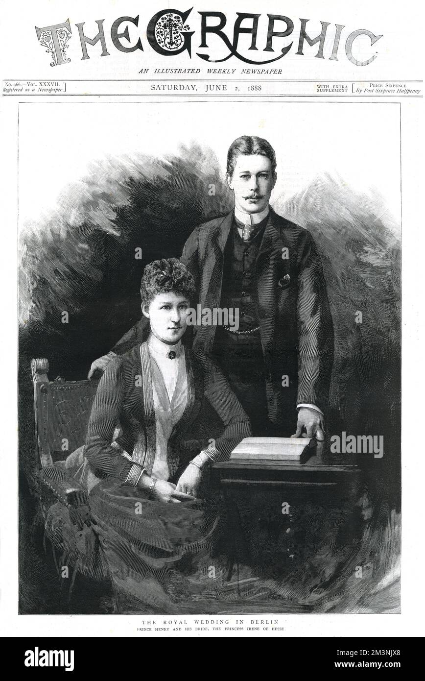 Princess Irene of Hesse (1866-1953) and her husband Prince Heinrich (Henry) of Prussia (1862-1929) - married on 24th May 1888 in the Charlottenburg Palace, Berlin.     Date: 1888 Stock Photo