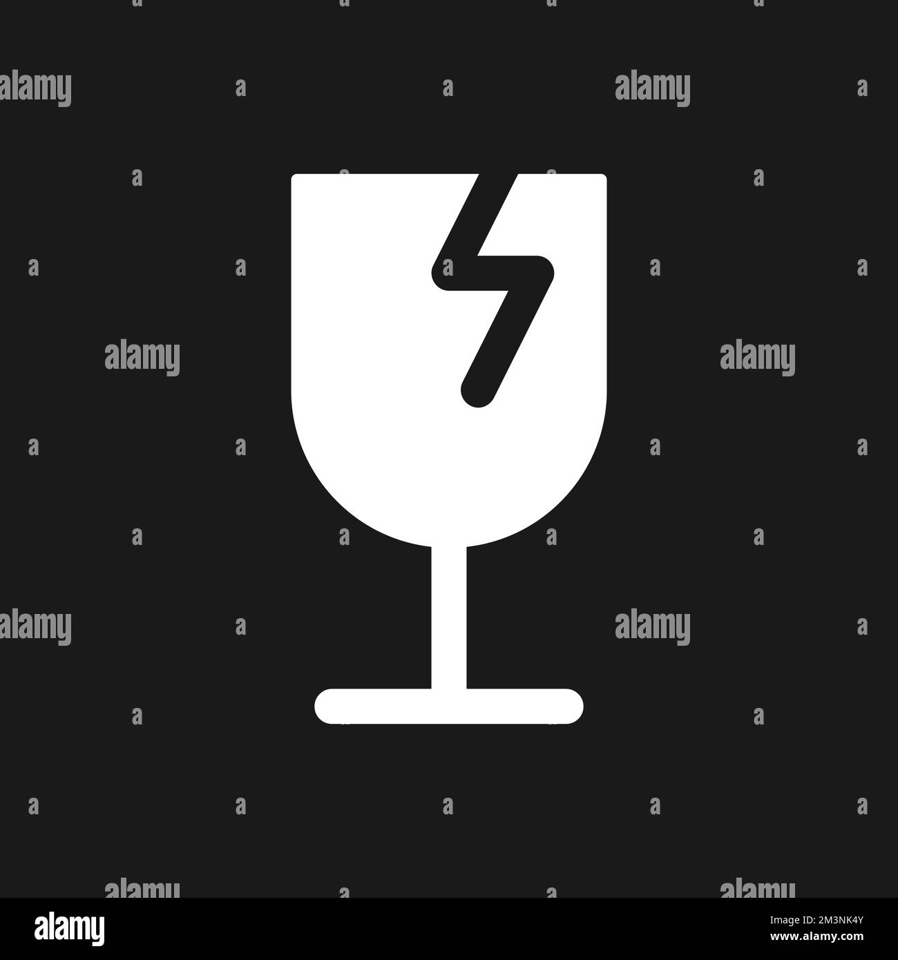 Broken wineglass dark mode glyph ui icon Stock Vector
