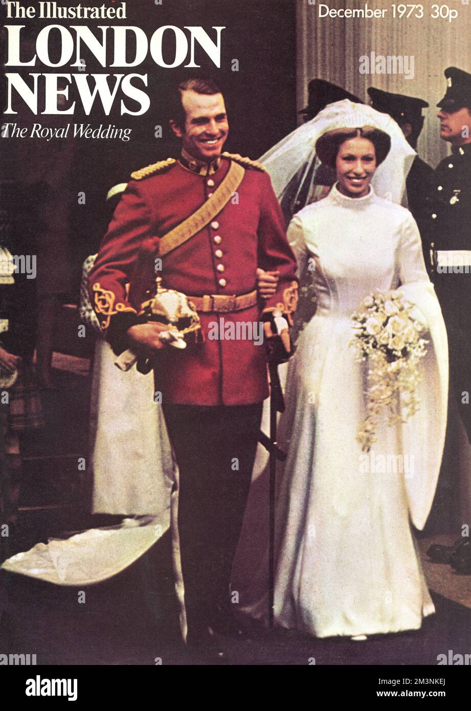 Front cover of The Illustrated London News, November 1973 featuring the royal wedding of that year when Princess Anne married Captain Mark Phillips at Westminster Abbey on 14 November.     Date: 1973 Stock Photo