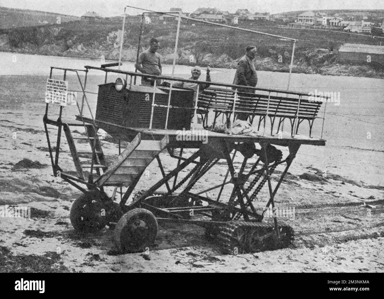 The tractor ferry for the use of guests and their luggage at Burgh Island Hotel, which lies on an island off Bigbury-on-Sea on the South Coast of Devon, an island cut off from the mainland at high tide.  The hotel still exists in all its art deco glory.     Date: 1931 Stock Photo