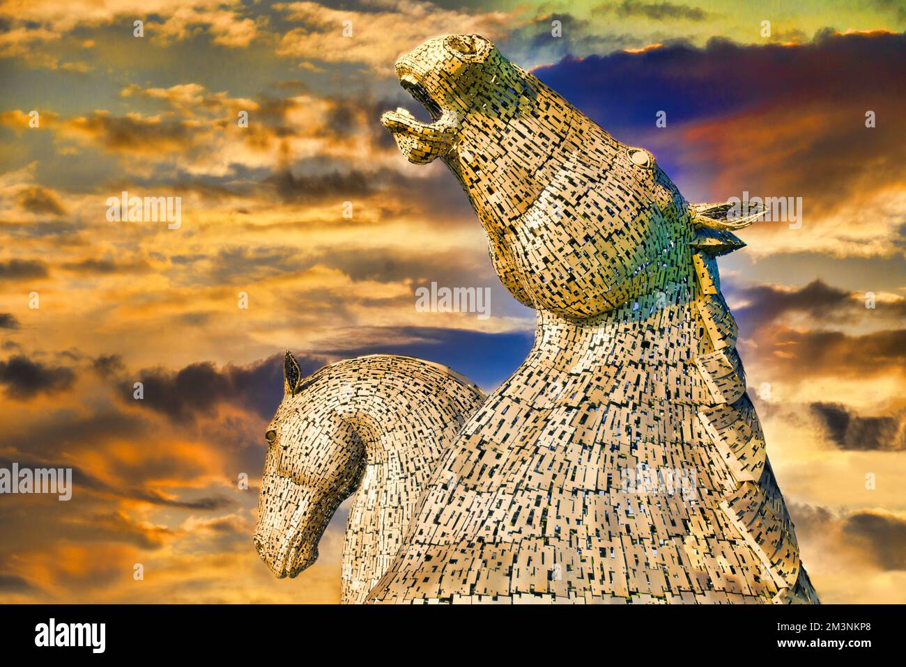 Dramatic Version The Kelpies on Forth and Clyde Canal . Kelpie art. Dramatic Digitally ...