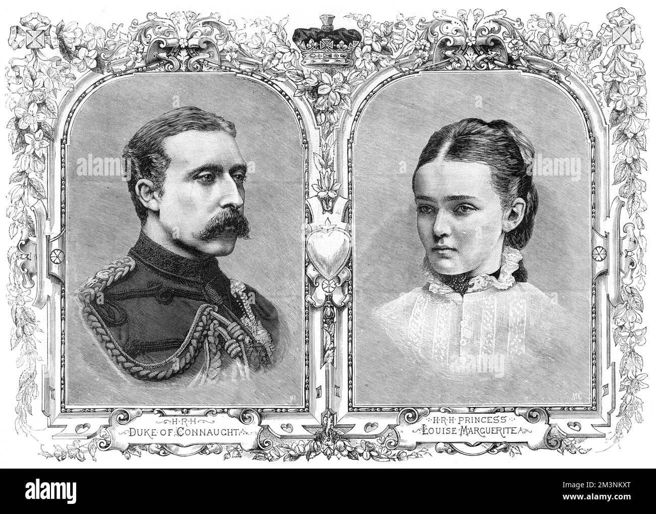 Portraits of Prince Arthur, Duke of Connaught and Strathearn, and  Princess Louise Margaret of Prussia, who married on 13 March 1879 at St George's Chapel, Windsor.  On her marriage she became Duchess of Connaught, and her name was anglicised from Luise Margarete to Louise Margaret.    July 1878 Stock Photo