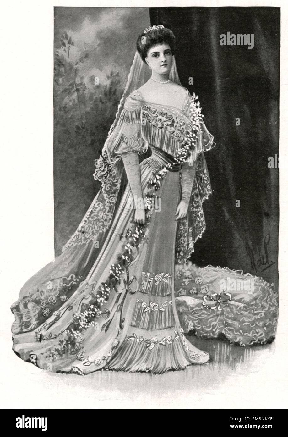 Princess Alice of Albany, later Countess of Athlone (1883-1981), seen here in her wedding dress.  She married Prince Alexander of Teck, later Alexander Cambridge, 1st Earl of Athlone (1874-1957), her second cousin once removed. The wedding took place on 10 February 1904 at St George's Chapel, Windsor. After their marriage she was known as Princess Alexander of Teck.      Date: February 1904 Stock Photo