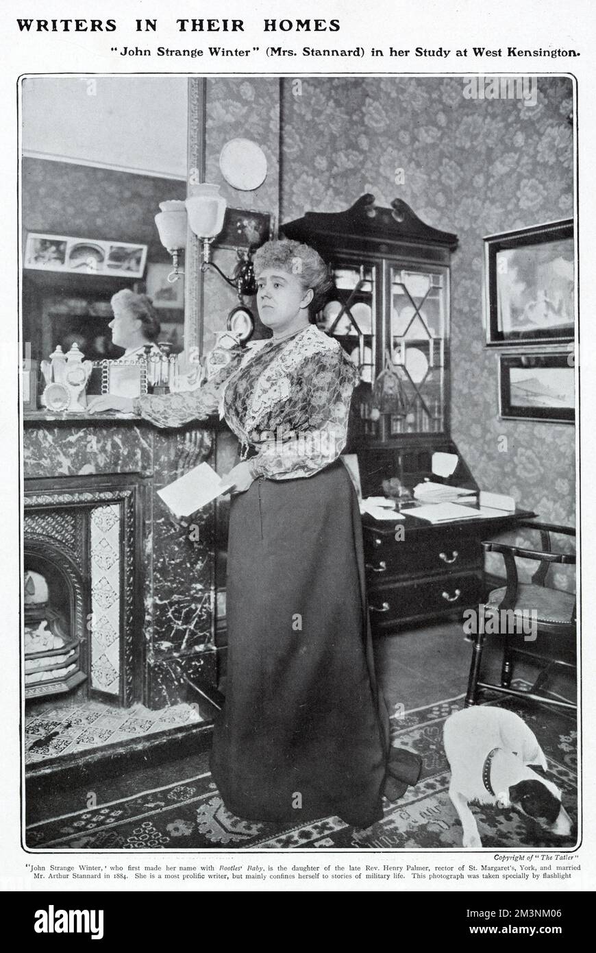 Henrietta Elizabeth Vaughan STANNARD (1856-1911) writer under the name of JOHN STRANGE WINTER wife of Arthur Stannard photographed in the study of her West Kensington home. Stock Photo