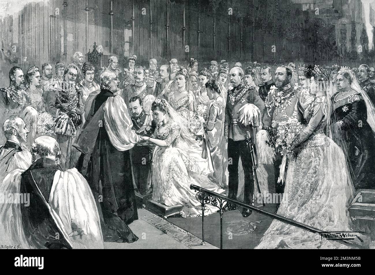 Marriage of Princess Marie-Louise of Schleswig-Holstein (younger daughter of Princess Helena, Princess Christian of Schleswig-Holstein), to Prince Aribert of Anhalt in St. George's Chapel at Windsor Castle in 1891.  Among the witnesses are the bride's father, Prince Christian and King Edward VII, as well as Queen Victoria. The marriage was later dissolved.     Date: 1891 Stock Photo