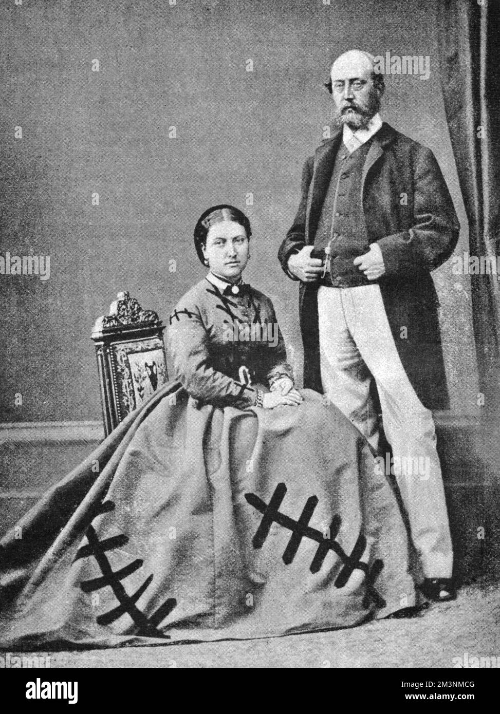 Princess Helena, later Princess Christian of Schleswig-Holstein (1846 - 1923), third daughter and fifth child of Queen Victoria and Prince Albert, known as 'Lenchen' in the family, pictured with her husband, Prince Christian of Schleswig-Holstein, around the time of their marriage in 1866.     Date: 1866 Stock Photo