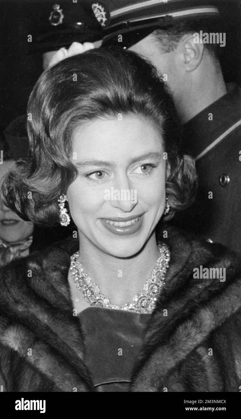Princess Margaret (1930 2002), in a fur coat and diamonds. Date c.1960 Stock Photo Alamy