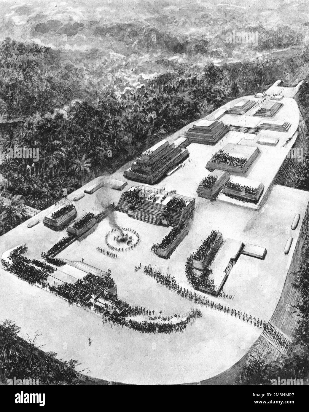 A reconstruction drawing of the Maya citadel of Lubaantun, British Honduras(today Belize).     Date: 1925 Stock Photo