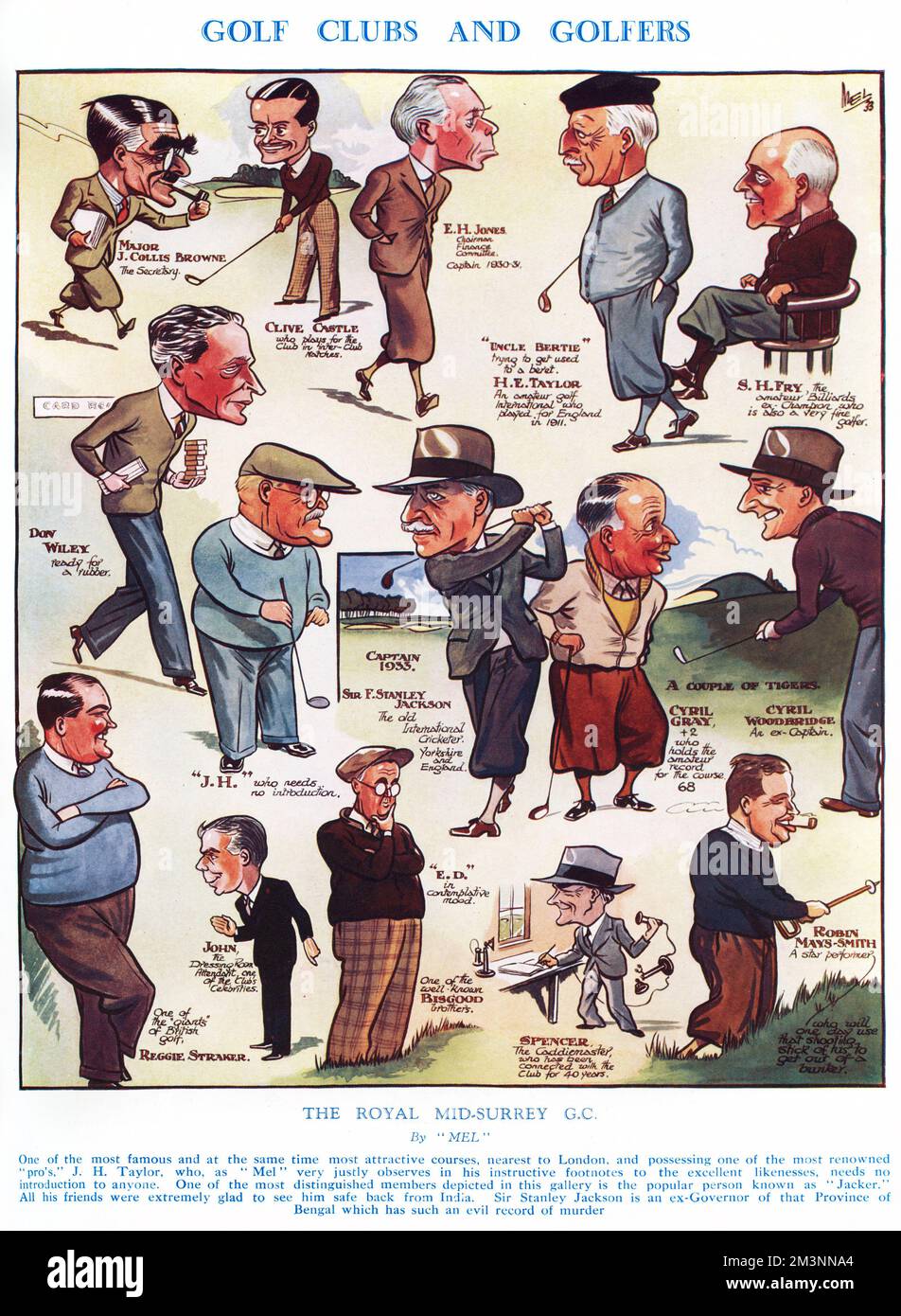Sketch showing members of the Royal Mid-Surrey Golf Club, including Sir Stanley Jackson, their captain.     Date: 1933 Stock Photo