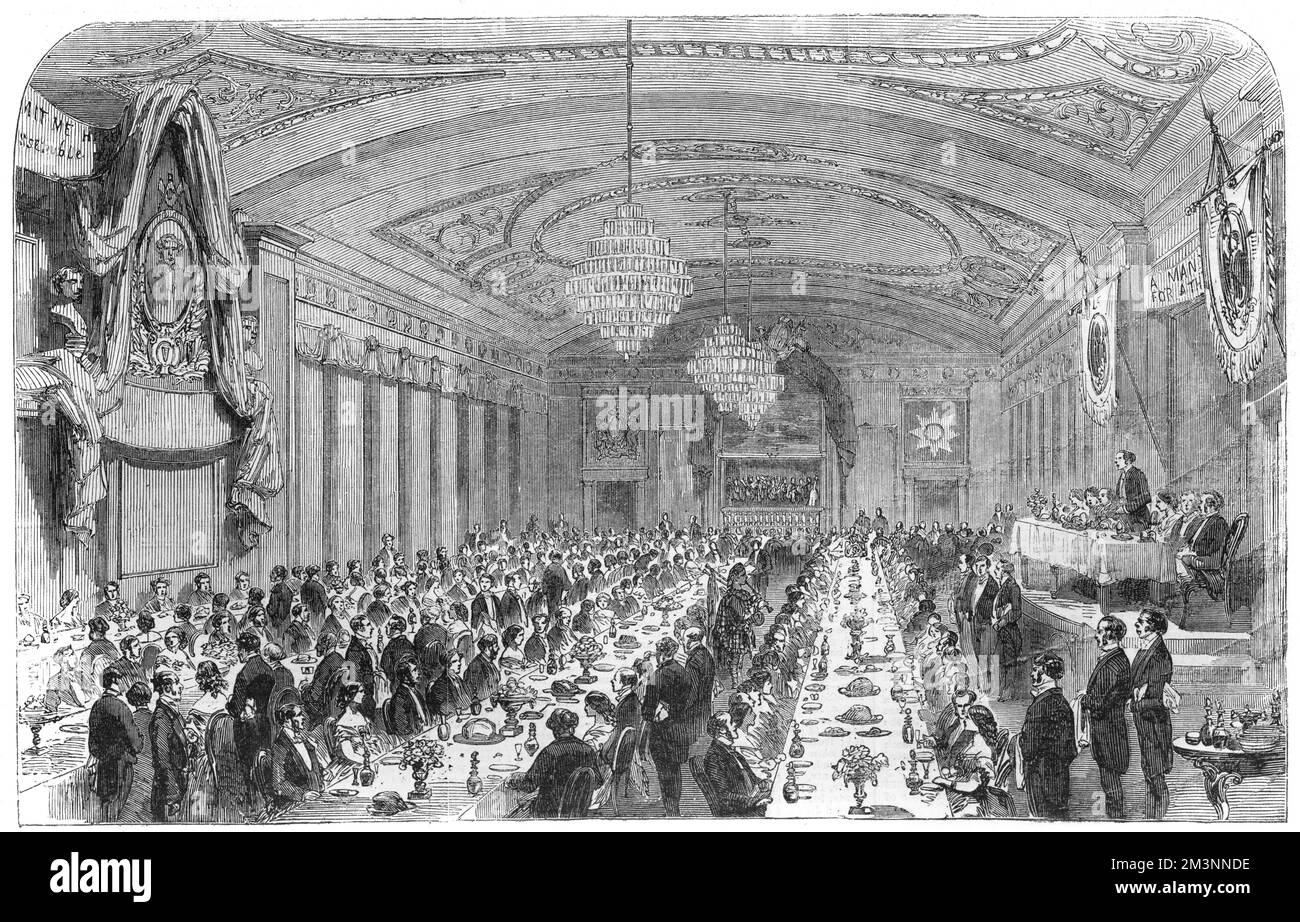A Banquet to honour the centenary of the birth of Scottish poet Robert Burns is held in the Canadian city of Montreal     Date: 25 January 1859 Stock Photo