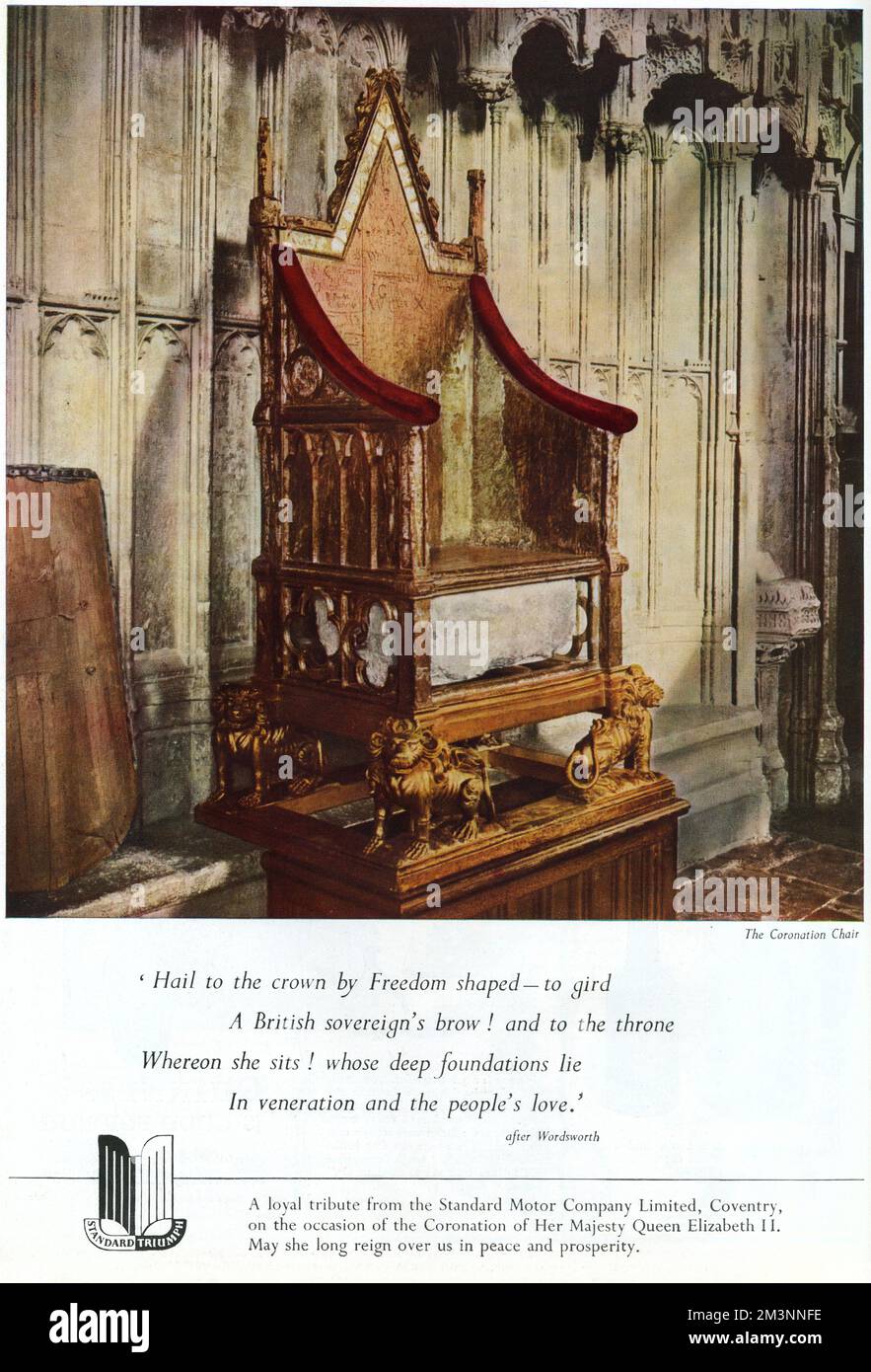 Standard Motor Company advert featuring Coronation Chair, 19 Stock Photo