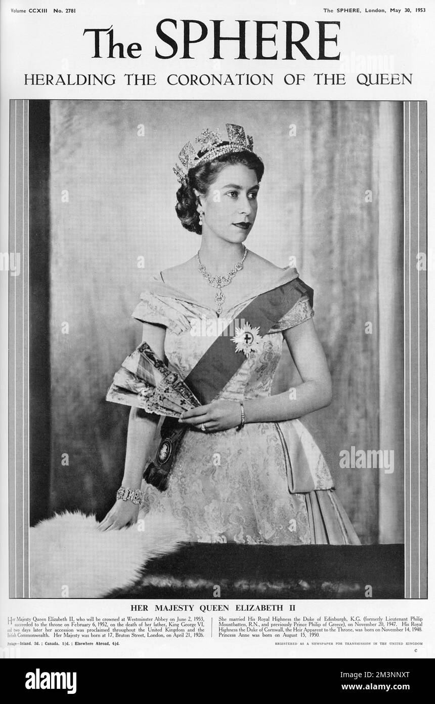 Official portrait of Queen Elizabeth II heralding her coming coronation.      Date: 1953 Stock Photo