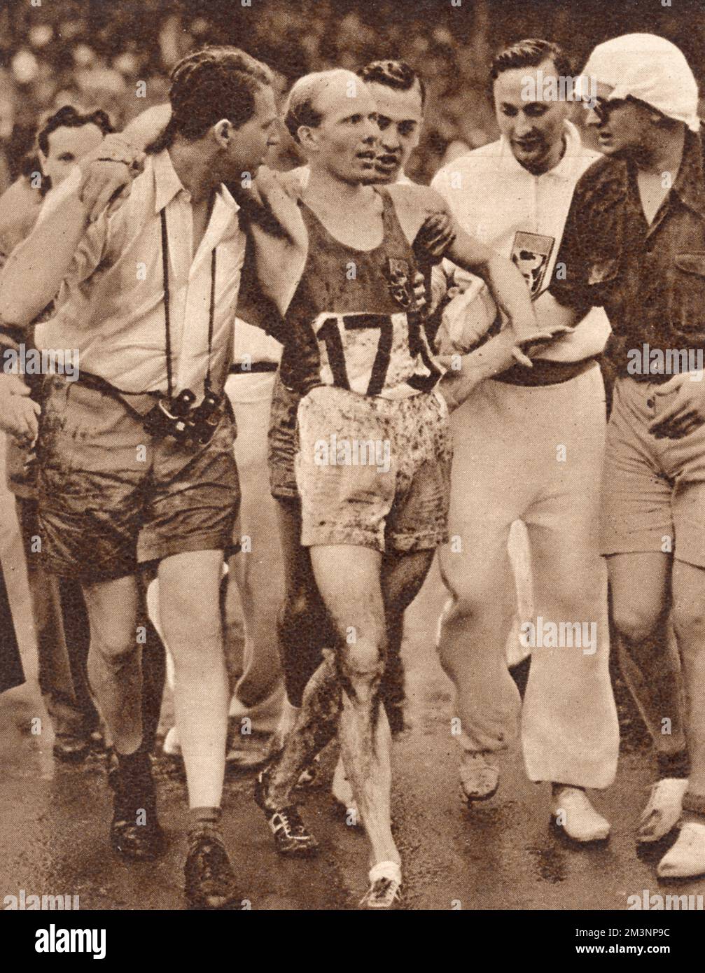 Belgian long-distance runner Reiff managed to snatch the lead from the Czech competitor Zatopek with three laps to go, to win the 5,000 metres at 1984 London Olympic Games.      Date: 1948 Stock Photo