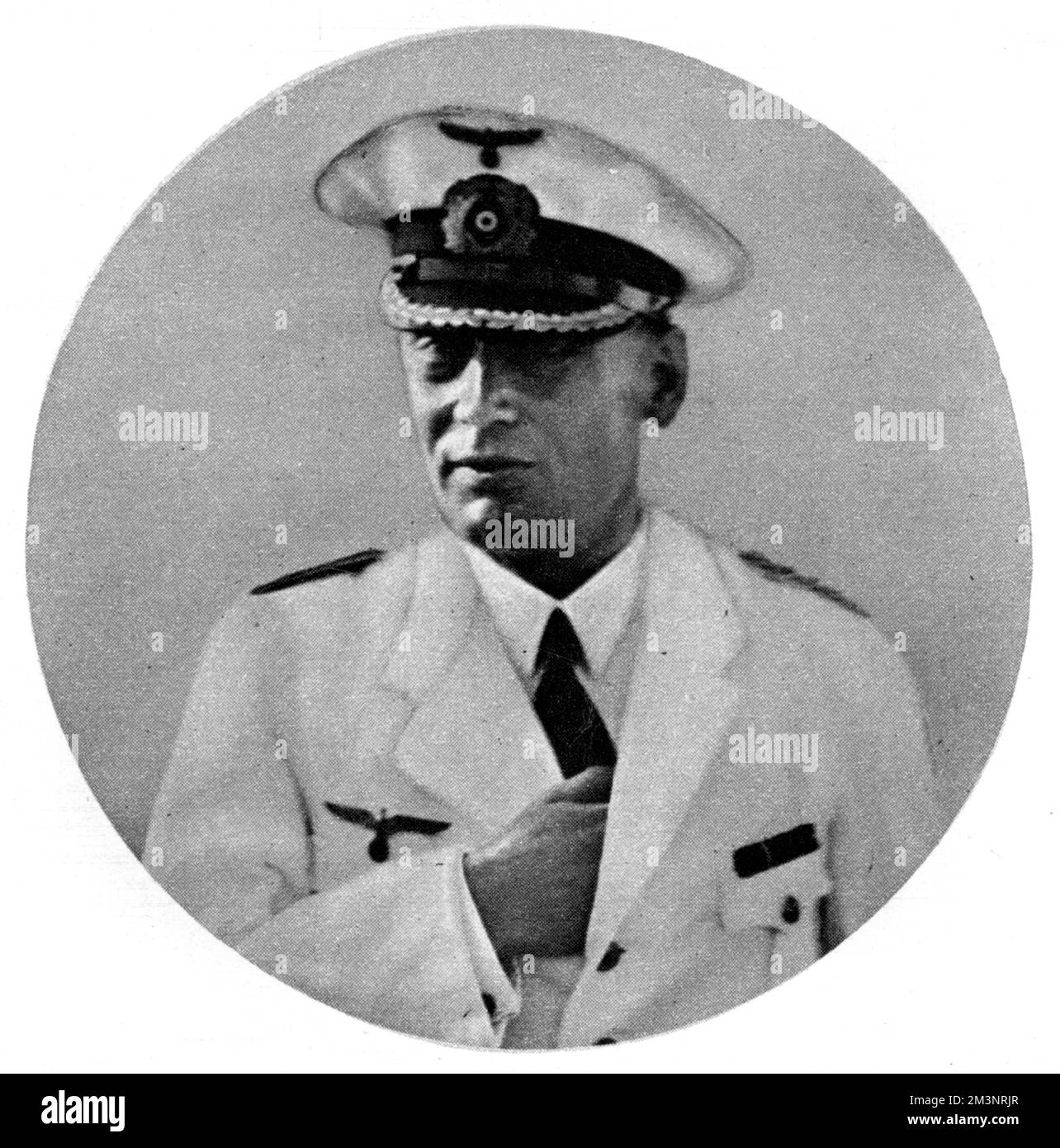 Captain Hans Wilhelm Langsdorff (1894 - 1939), German naval officer and commander of the Admiral Graf Spee pocket-battleship which was scuttled after the Battle of River Plate near Montevideo in Uruguay. Langsdorff shot himself shortly afterwards on 19th December 1939. This is one of the last photographs taken of him.     Date: December 1939 Stock Photo