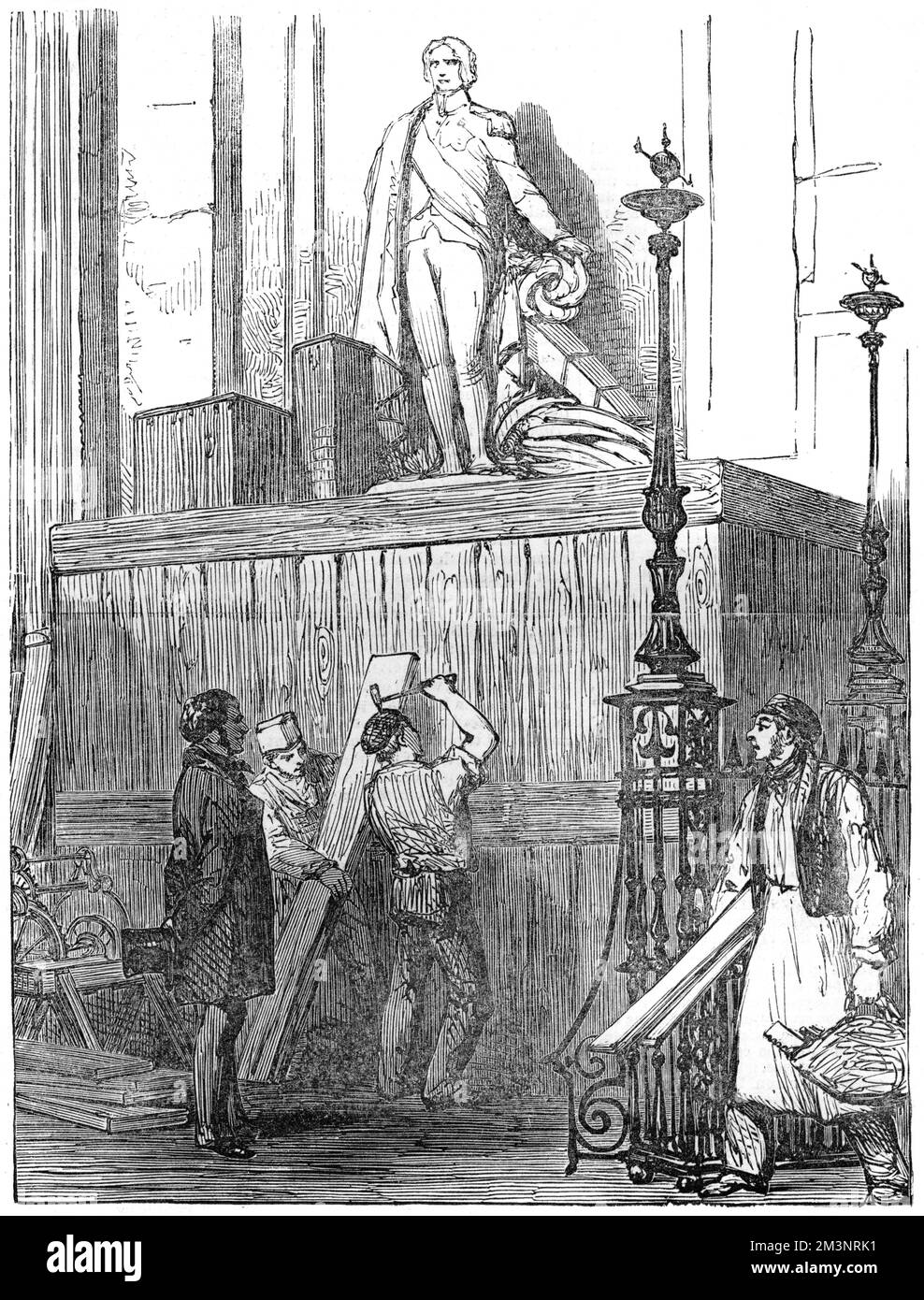 The Nelson Monument in St Paul's cathedral, as preparations for the funeral of the Duke of Wellington get under way.     Date: 1852 Stock Photo