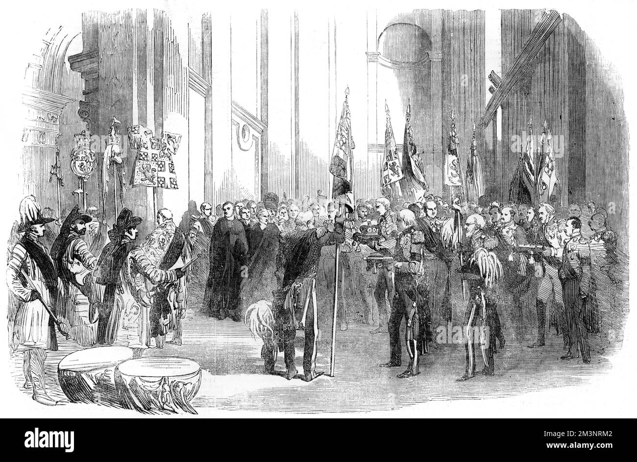 The funeral of the Duke of Wellington: the entrance of the procession into at St Paul's cathedral, with Generals carrying batons.     Date: 1852 Stock Photo