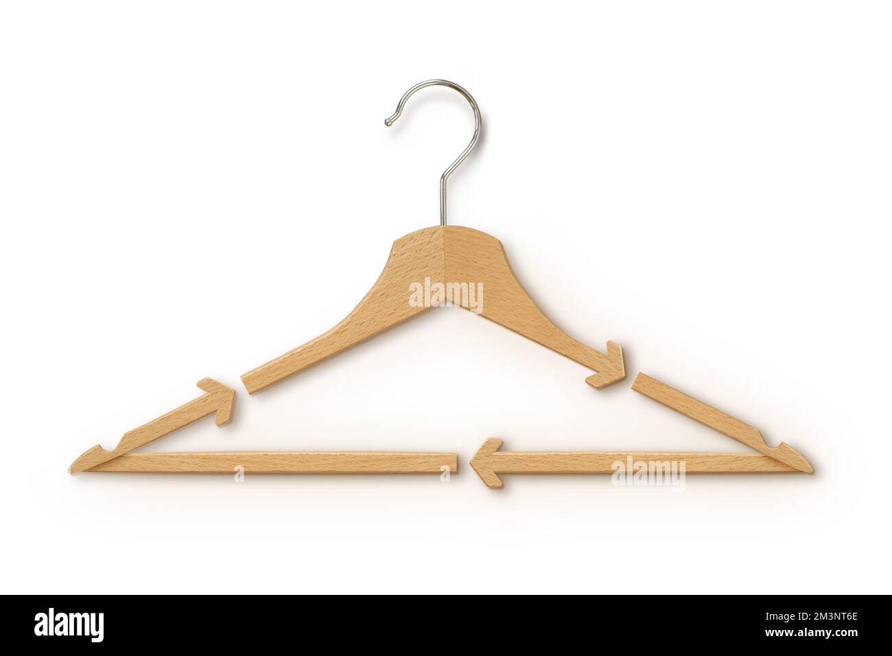 Wooden hanger with recycling arrows on white background Concept of