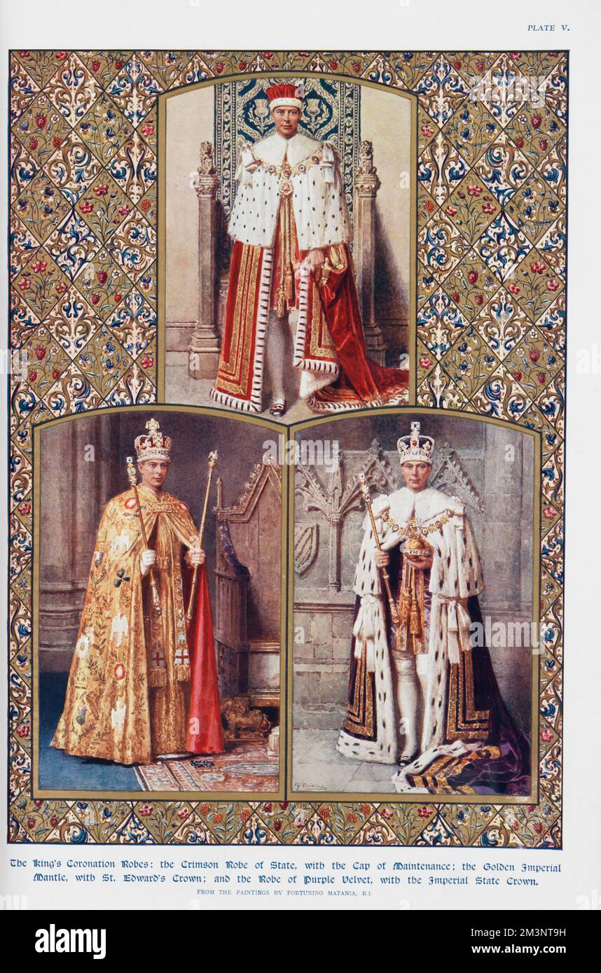 King George VI in his ceremonial robes by Matania Stock Photo