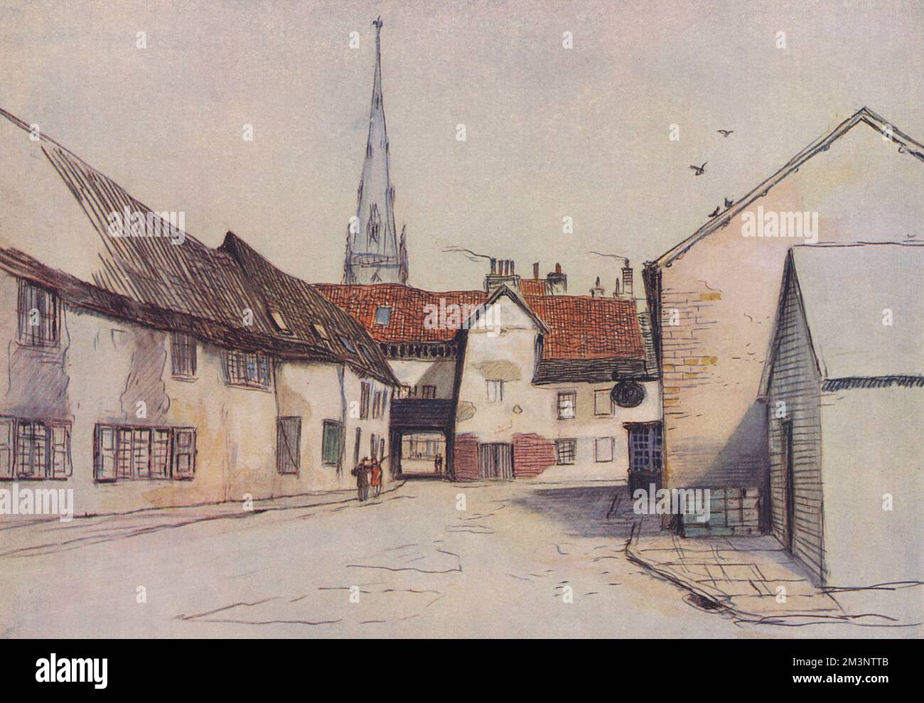 Ivychuch, Romney, Kent with 'the cathedral of the Marsh', St. George's Church, clearly visible.       Date: 1939 Stock Photo