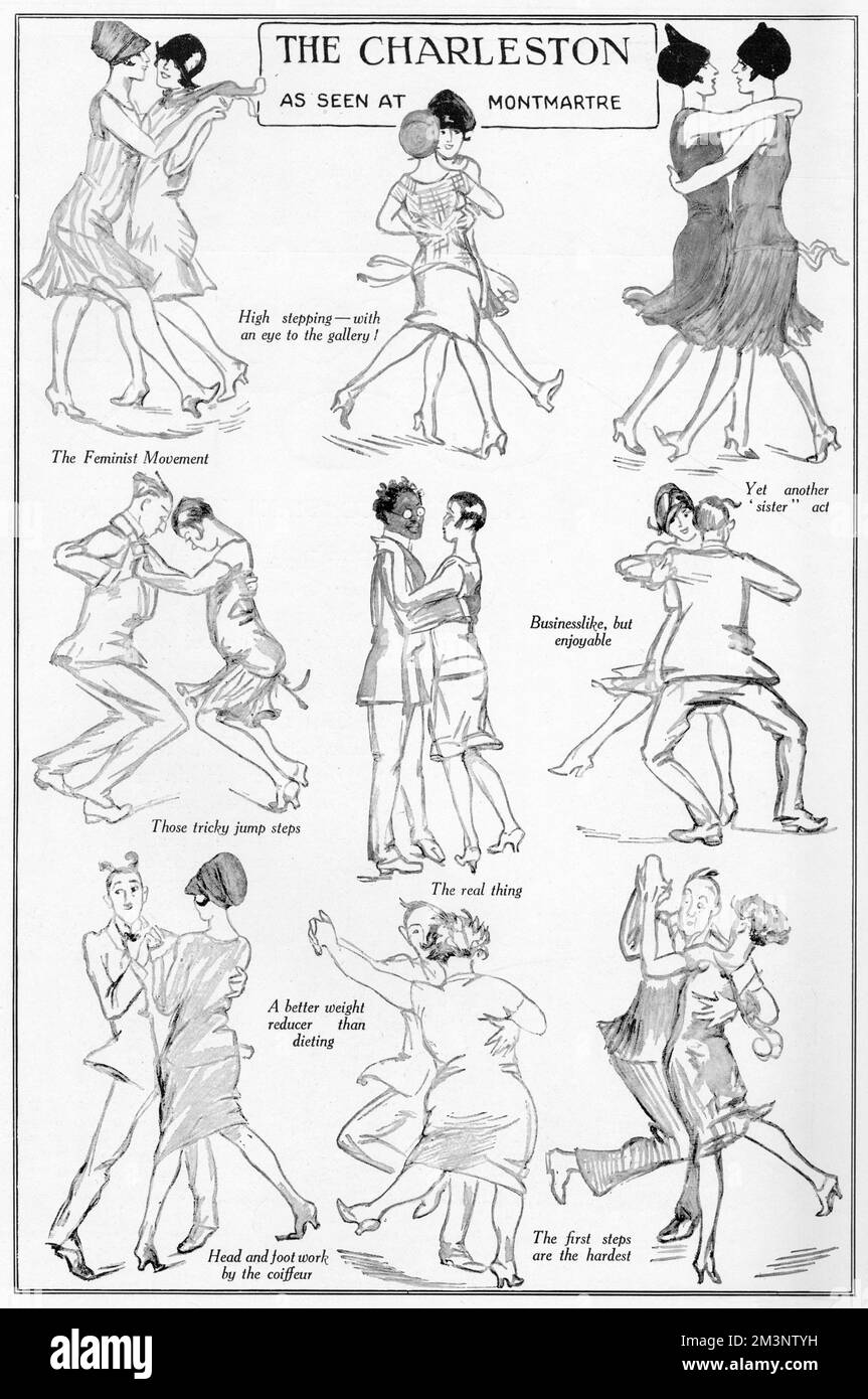 Humorous illustration recording the difficulties in mastering the Charleston.     Date: 1927 Stock Photo