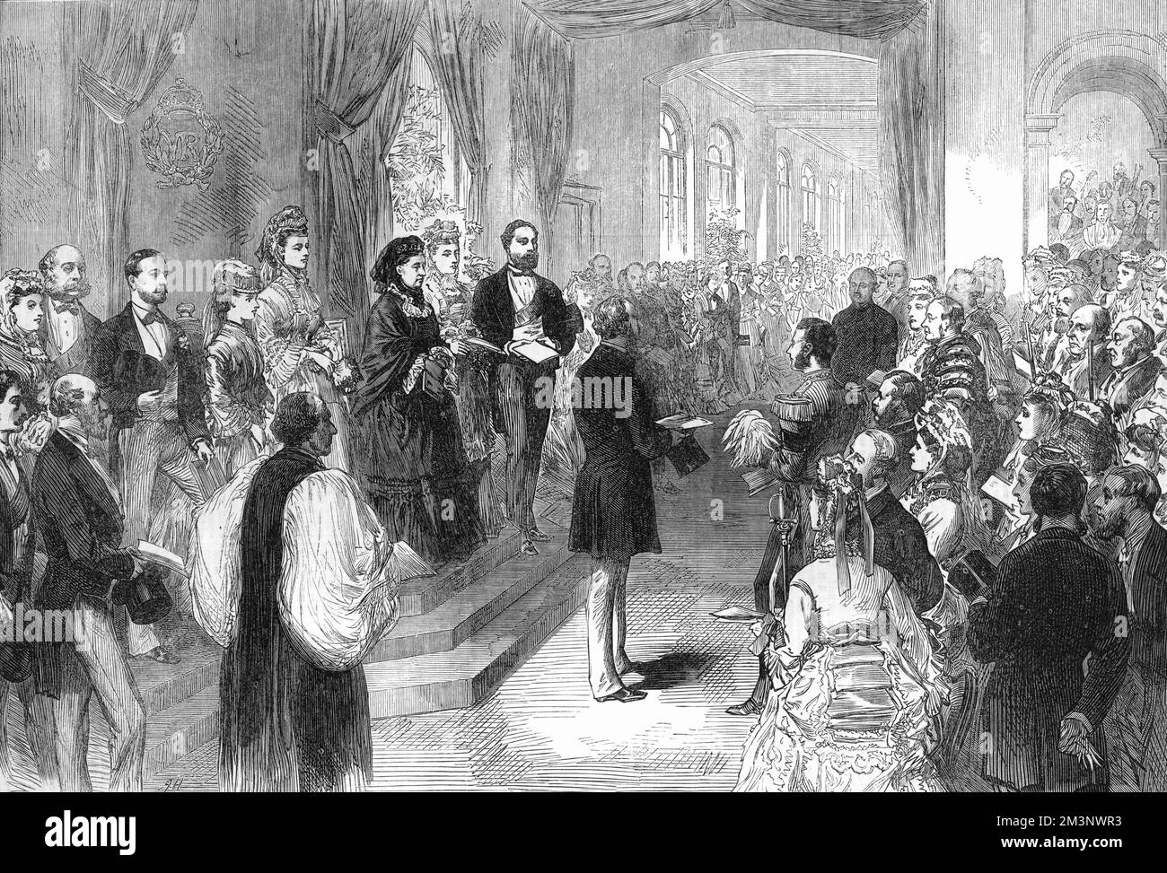 Queen Victoria opens the newly completed St Thomas' Hospital, situated on the southern Thames Embankment in Lambeth, London, across the river from the Palace of Westminster. The Queen had laid the foundation stone in May 1868.      Date: June 1871 Stock Photo