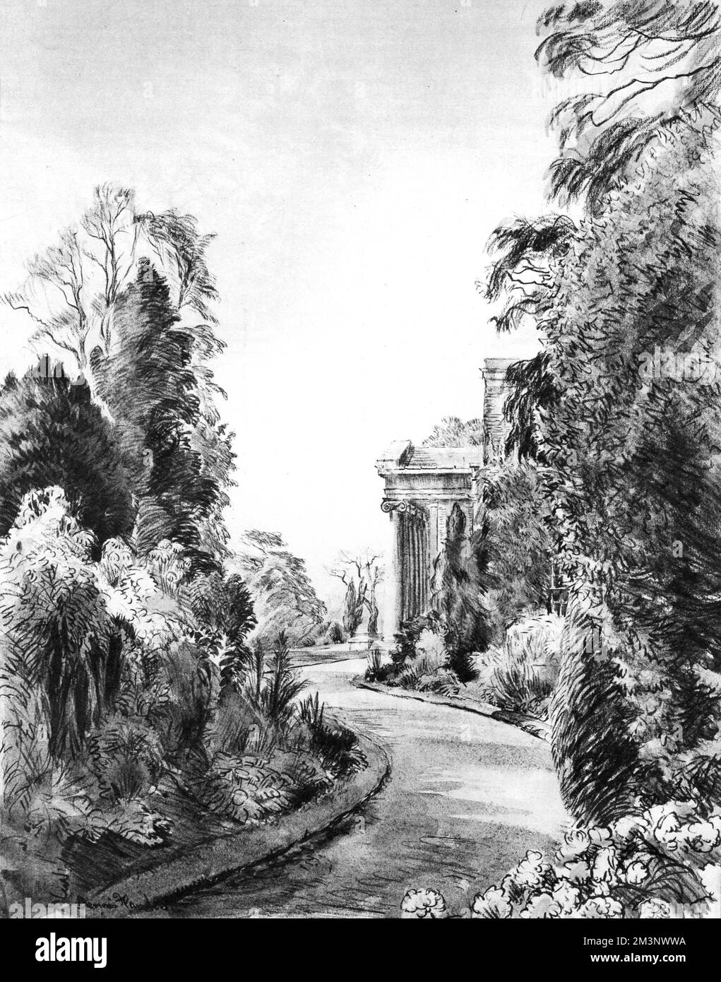 A view of the Portico, and Head Master's Lawn, at Mill Hill School